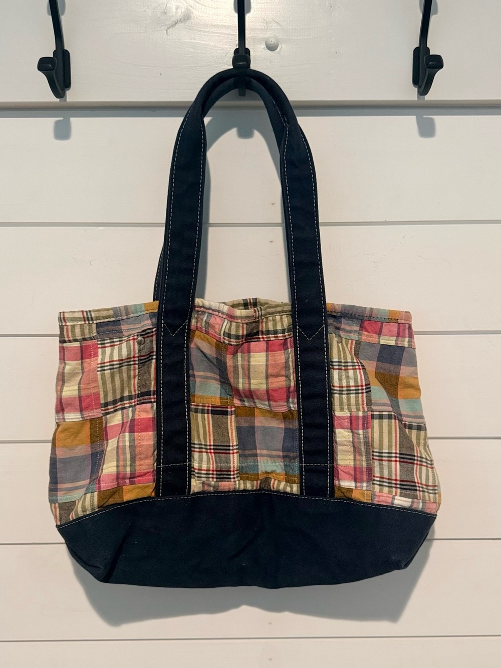 Vintage J. Crew Plaid Patchwork Madras Tote Bag Cotton and Canvas Preppy Y2K